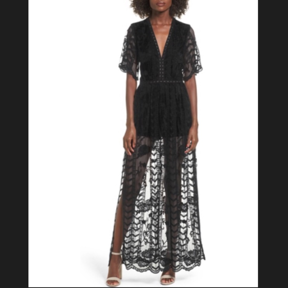 Black lace overlay romper dress